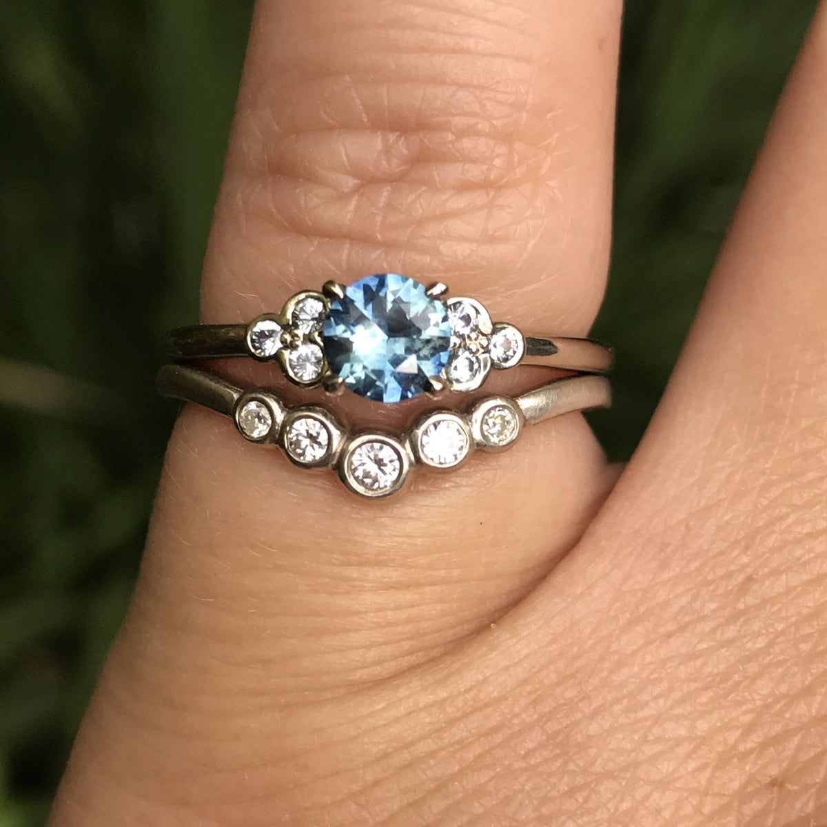 Velda - Graduated Diamond, Moissanite or Sapphire Curved Contoured Stacking Wedding Ring Ring by Nodeform