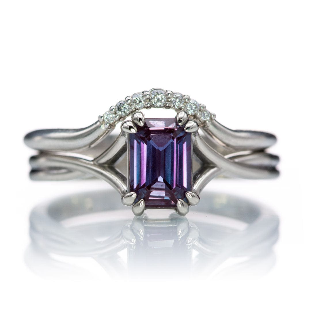 Emerald Cut Alexandrite Ivy Ring - 10k White Gold Double Prong Set Split Shank Solitaire Engagement Ring, Ready to Ship Ring Ready To Ship by Nodeform