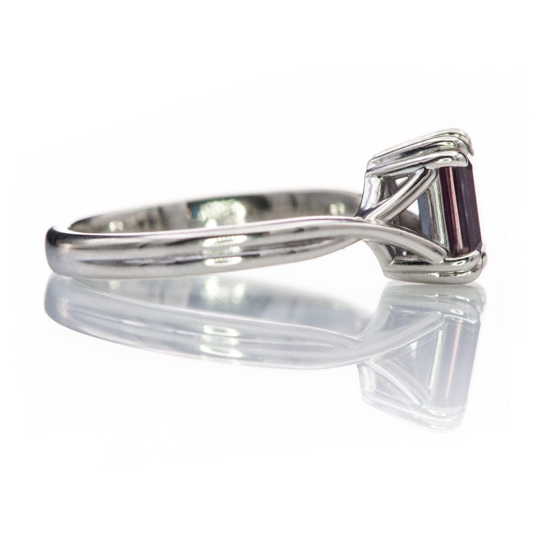 Emerald Cut Alexandrite Ivy Ring - 10k White Gold Double Prong Set Split Shank Solitaire Engagement Ring, Ready to Ship Ring Ready To Ship by Nodeform