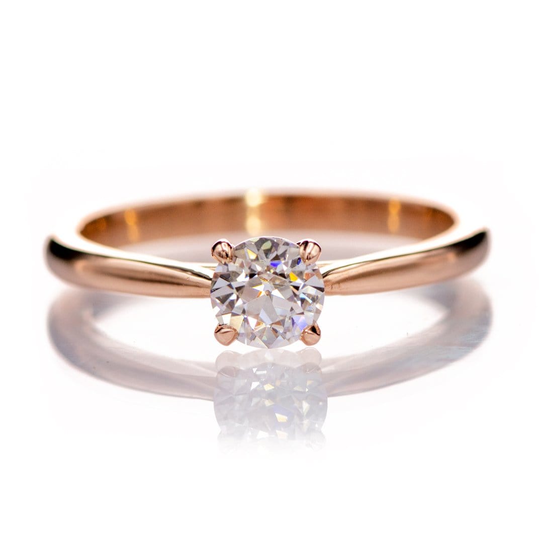 Old European Cut Moissanite 14k Rose Gold Julia Solitaire Engagement Ring, size 4 to 9 OEC Sonia Ring Ring Ready To Ship by Nodeform