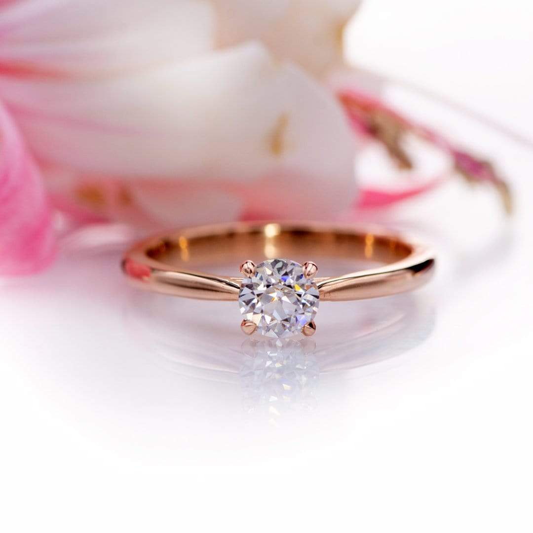 Old European Cut Moissanite 14k Rose Gold Julia Solitaire Engagement Ring, size 4 to 9 OEC Sonia Ring Ring Ready To Ship by Nodeform