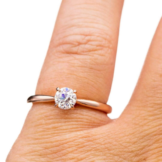 Old European Cut Moissanite 14k Rose Gold Julia Solitaire Engagement Ring, size 4 to 9 OEC Sonia Ring Ring Ready To Ship by Nodeform