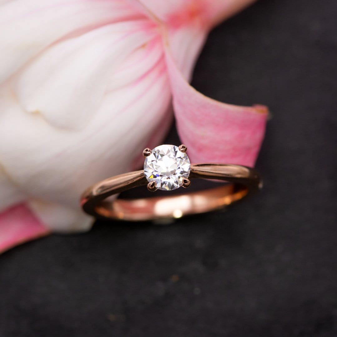Old European Cut Moissanite 14k Rose Gold Julia Solitaire Engagement Ring, size 4 to 9 OEC Sonia Ring Ring Ready To Ship by Nodeform