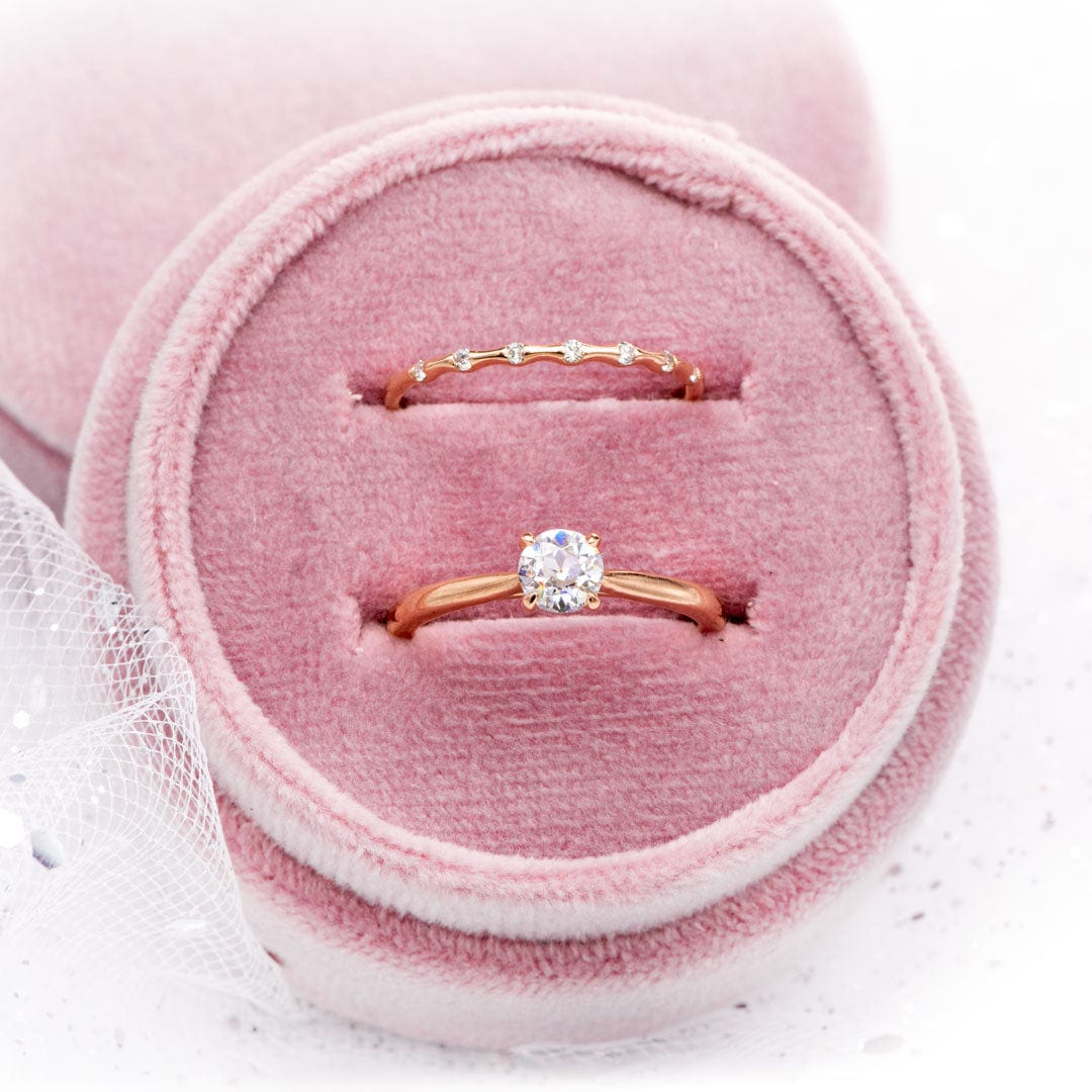 Old European Cut Moissanite 14k Rose Gold Julia Solitaire Engagement Ring, size 4 to 9 Ring Ready To Ship by Nodeform
