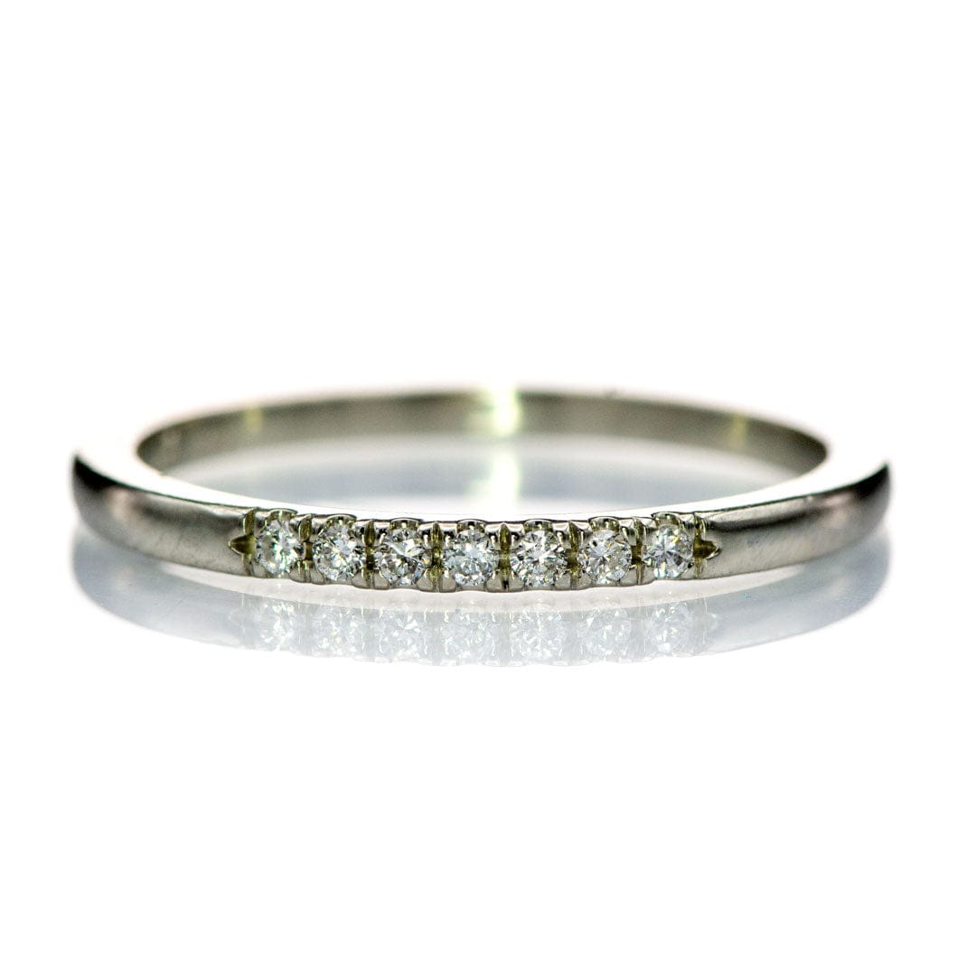 Louise Anniversary Band - French Set Moissanite or Diamond Pave Ring Stacking Wedding Band 7 Moissanites (~0.2ct total) / 14k Nickel White Gold (Not Rhodium Plated) Ring by Nodeform