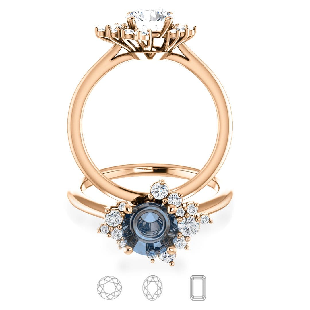 Lydia - Prong Set Accented Side Cluster /Halo Engagement Ring - Setting only Ring Setting by Nodeform