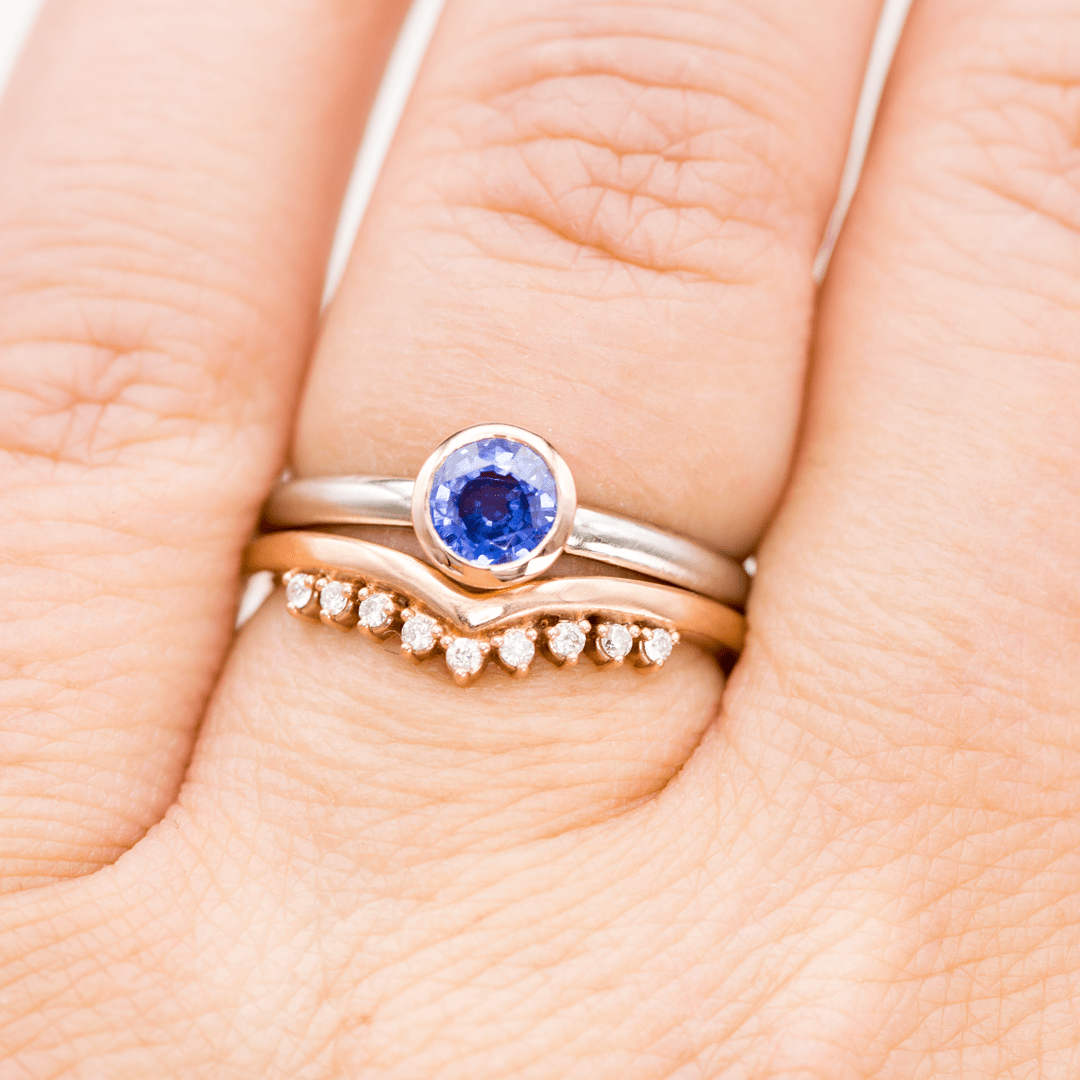 Valerie Band - V-Shape Contoured Accented Diamond, Moissanite, Ruby or Sapphire Wedding Ring Ring by Nodeform