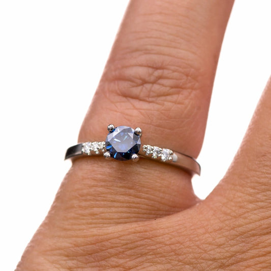 Blue Moissanite Prong Set Natalie Engagement Ring with Accented 14k white gold Cathedral Shank, ready to Ship Ring Ready To Ship by Nodeform