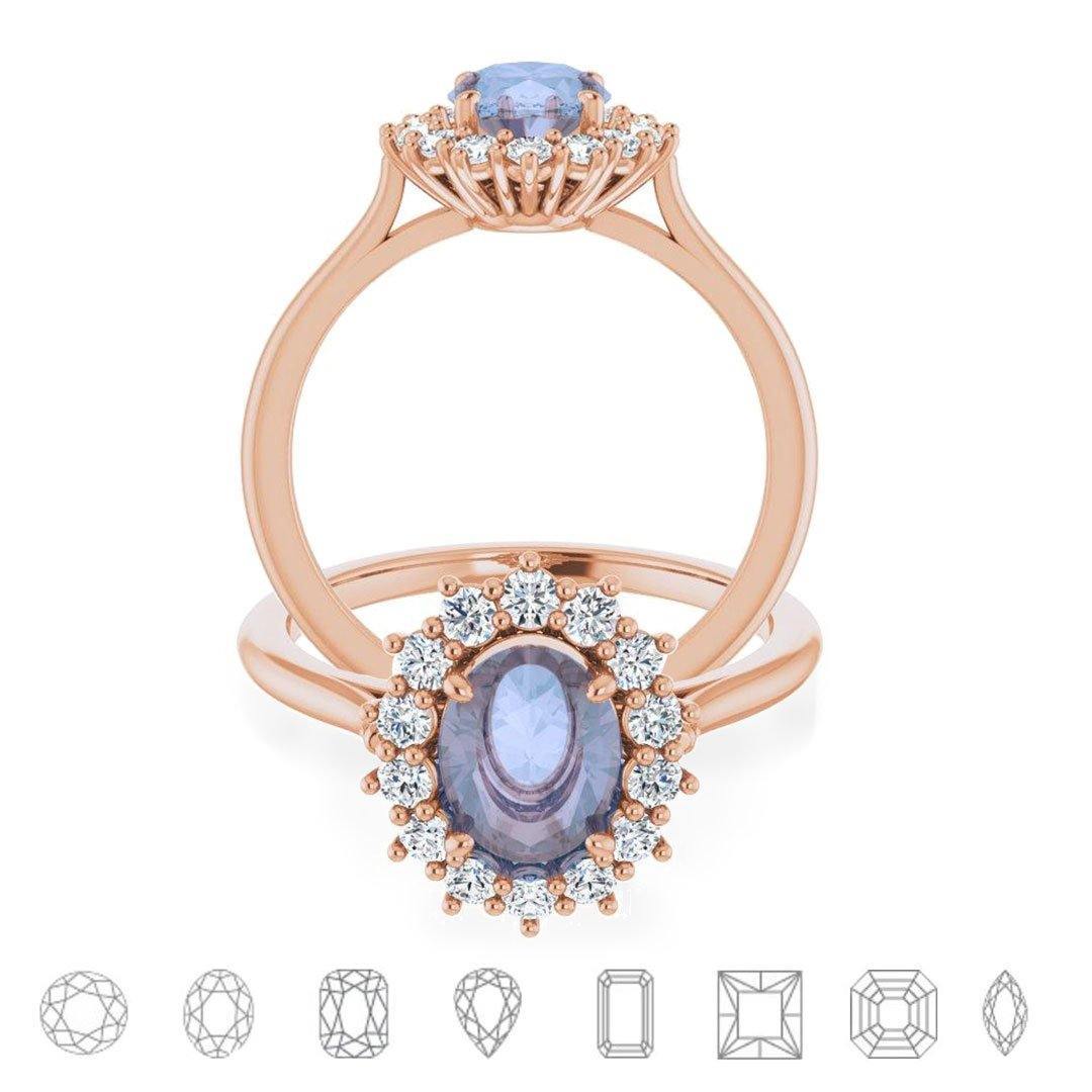 Ophelia - Prong Set Halo Engagement Ring - Setting only 14k Rose Gold / Genuine Diamond Accents Ring Setting by Nodeform