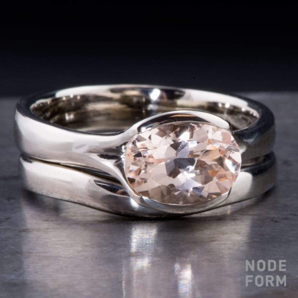 Oval Peach to Pink Morganite Fold Solitaire Engagement Ring Ring by Nodeform