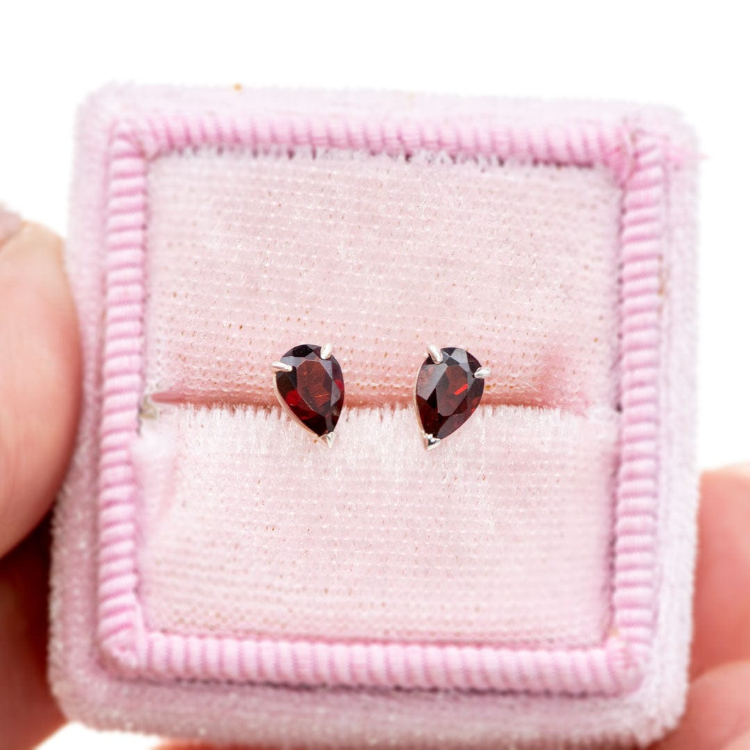 Pear Garnet Sterling Silver Basket Set Stud Earrings, Ready to Ship Earrings by Nodeform