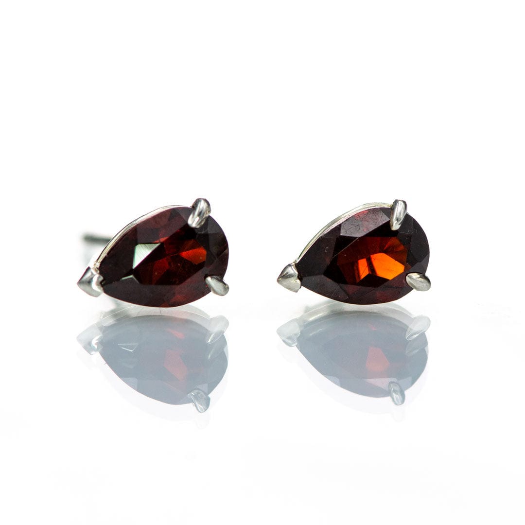 Pear Garnet Sterling Silver Basket Set Stud Earrings, Ready to Ship Earrings by Nodeform