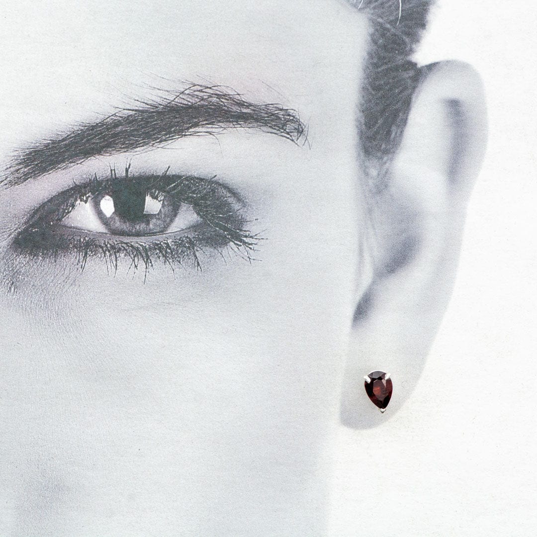 Pear Garnet Sterling Silver Basket Set Stud Earrings, Ready to Ship Earrings by Nodeform