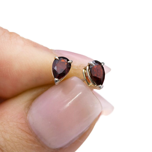 Pear Garnet Sterling Silver Basket Set Stud Earrings, Ready to Ship Earrings by Nodeform