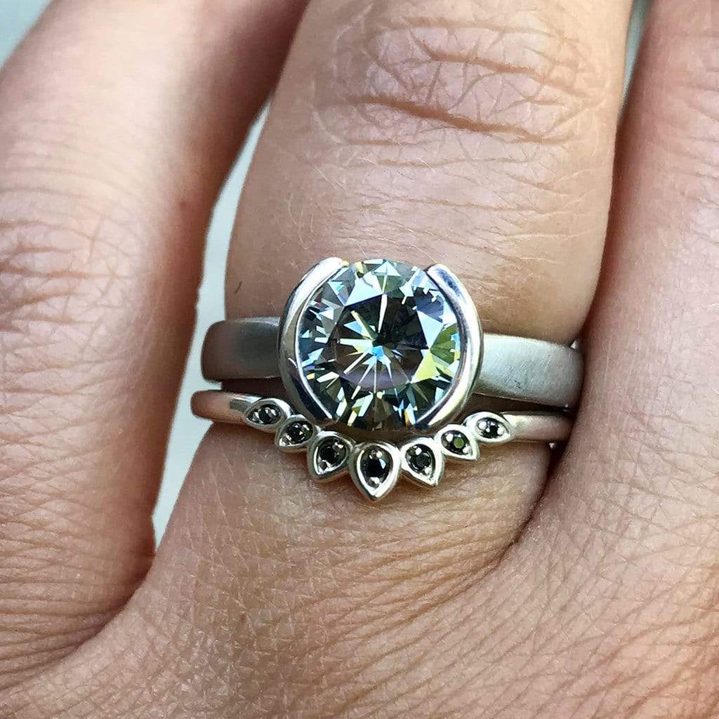 Petal Band - Floral Inspired Contoured White, Black or Teal Diamond, Ruby Stacking Wedding Ring Ring by Nodeform