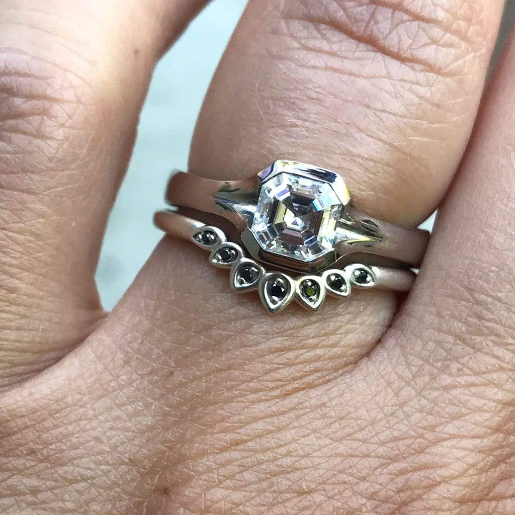 Petal Band - Floral Inspired Contoured White, Black or Teal Diamond, Ruby Stacking Wedding Ring Ring by Nodeform