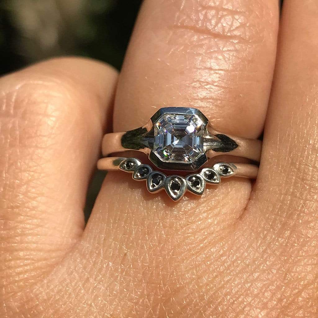 Petal Band - Floral Inspired Contoured White, Black or Teal Diamond, Ruby Stacking Wedding Ring Ring by Nodeform