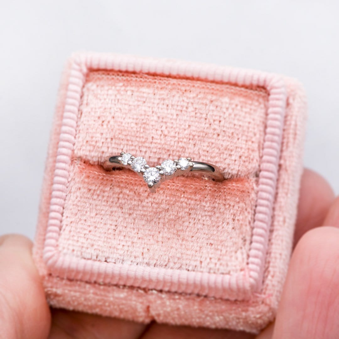 Phoebe Band -Graduated Diamond or Sapphire V-Shape Contoured Stacking Wedding Ring Ring by Nodeform