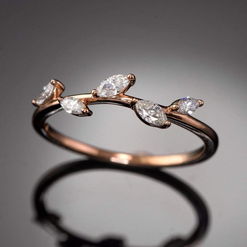 Phyliss Band - Delicate Leaf Ring 1/3CTW Diamond , Ruby or Sapphire Stacking Anniversary Ring All Blue Sapphires / 14k Rose Gold Ring by Nodeform