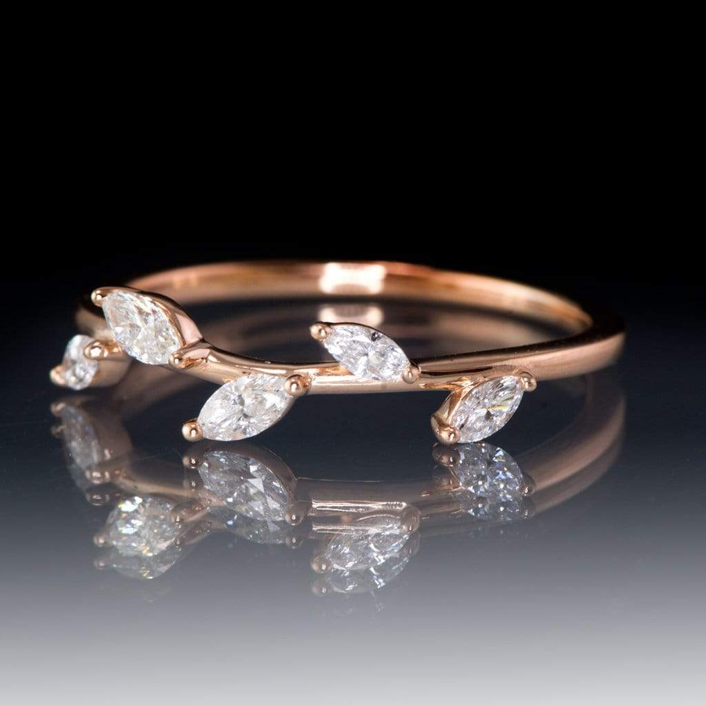 Phyliss Band - Delicate Leaf Ring 1/3CTW Diamond , Ruby or Sapphire Stacking Anniversary Ring Ring by Nodeform