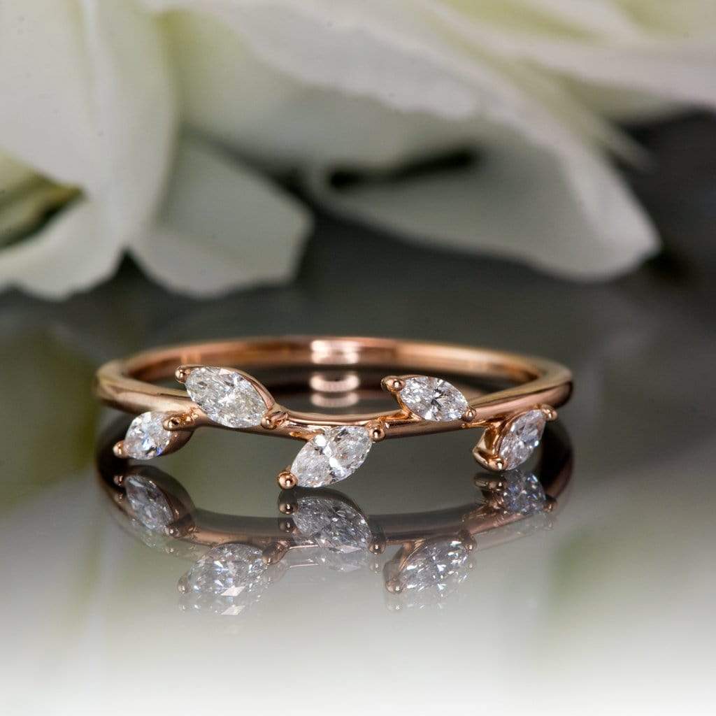 Phyliss Band - Delicate Leaf Ring 1/3CTW Diamond , Ruby or Sapphire Stacking Anniversary Ring Ring by Nodeform