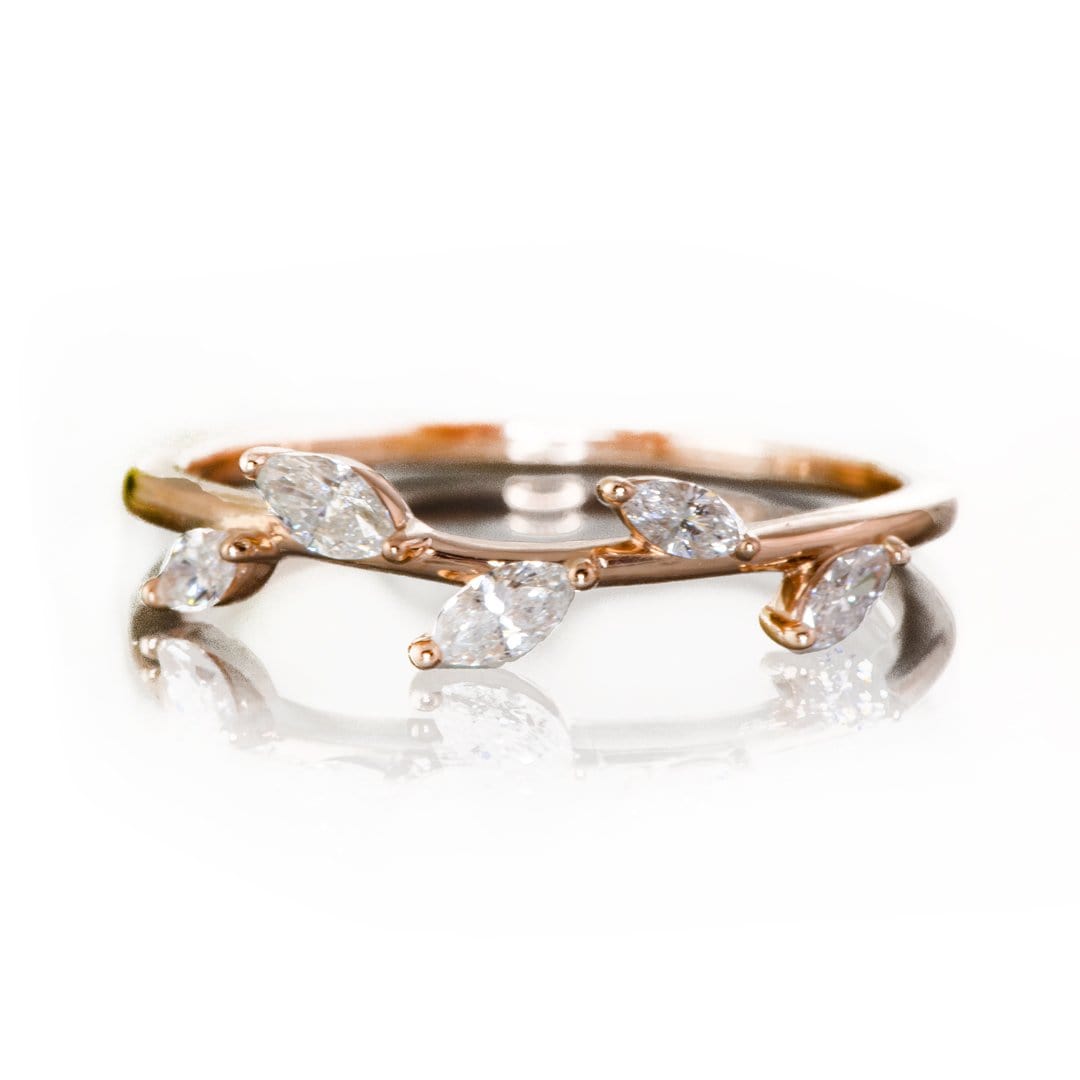 Phyliss Band - Delicate Leaf Ring 1/3CTW Diamond , Ruby or Sapphire Stacking Anniversary Ring All Diamonds / 14k Rose Gold Ring by Nodeform