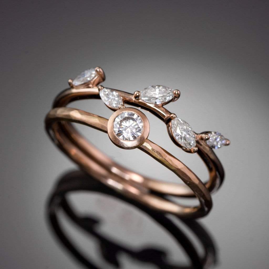 Phyliss Band - Delicate Leaf Ring 1/3CTW Diamond , Ruby or Sapphire Stacking Anniversary Ring Ring by Nodeform