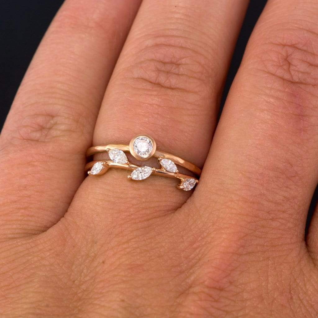 Phyliss Band - Delicate Leaf Ring 1/3CTW Diamond , Ruby or Sapphire Stacking Anniversary Ring Ring by Nodeform