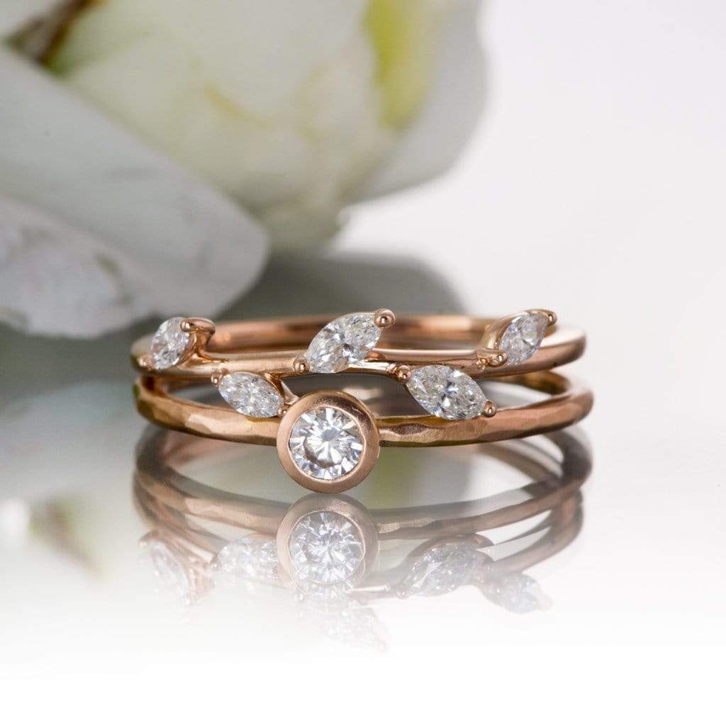 Phyliss Band - Delicate Leaf Ring 1/3CTW Diamond , Ruby or Sapphire Stacking Anniversary Ring Ring by Nodeform
