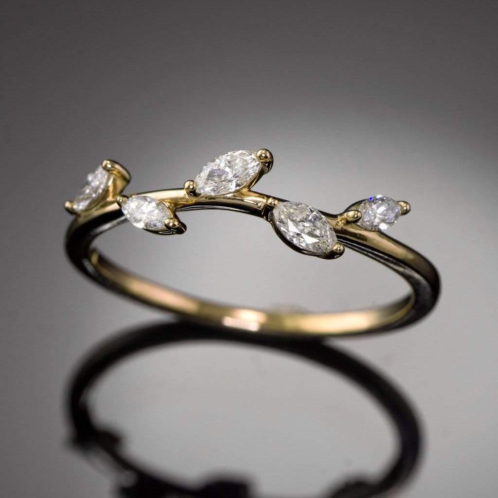 Phyliss Band - Delicate Leaf Ring 1/3CTW Diamond , Ruby or Sapphire Stacking Anniversary Ring All Diamonds / 14K Yellow Gold Ring by Nodeform