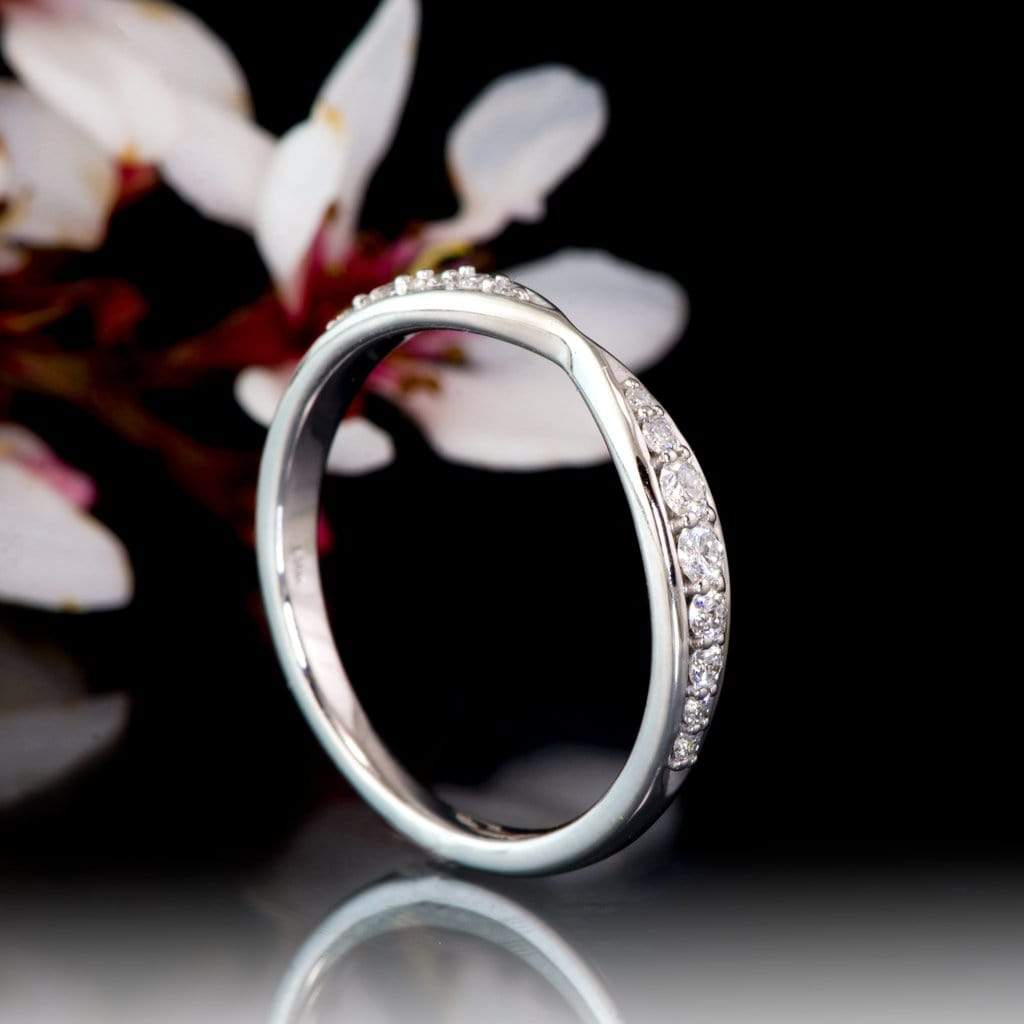 Pippa Band - Pinched Contoured Wedding Ring Graduated Diamond, Moissanite, Ruby or Sapphire Ring by Nodeform