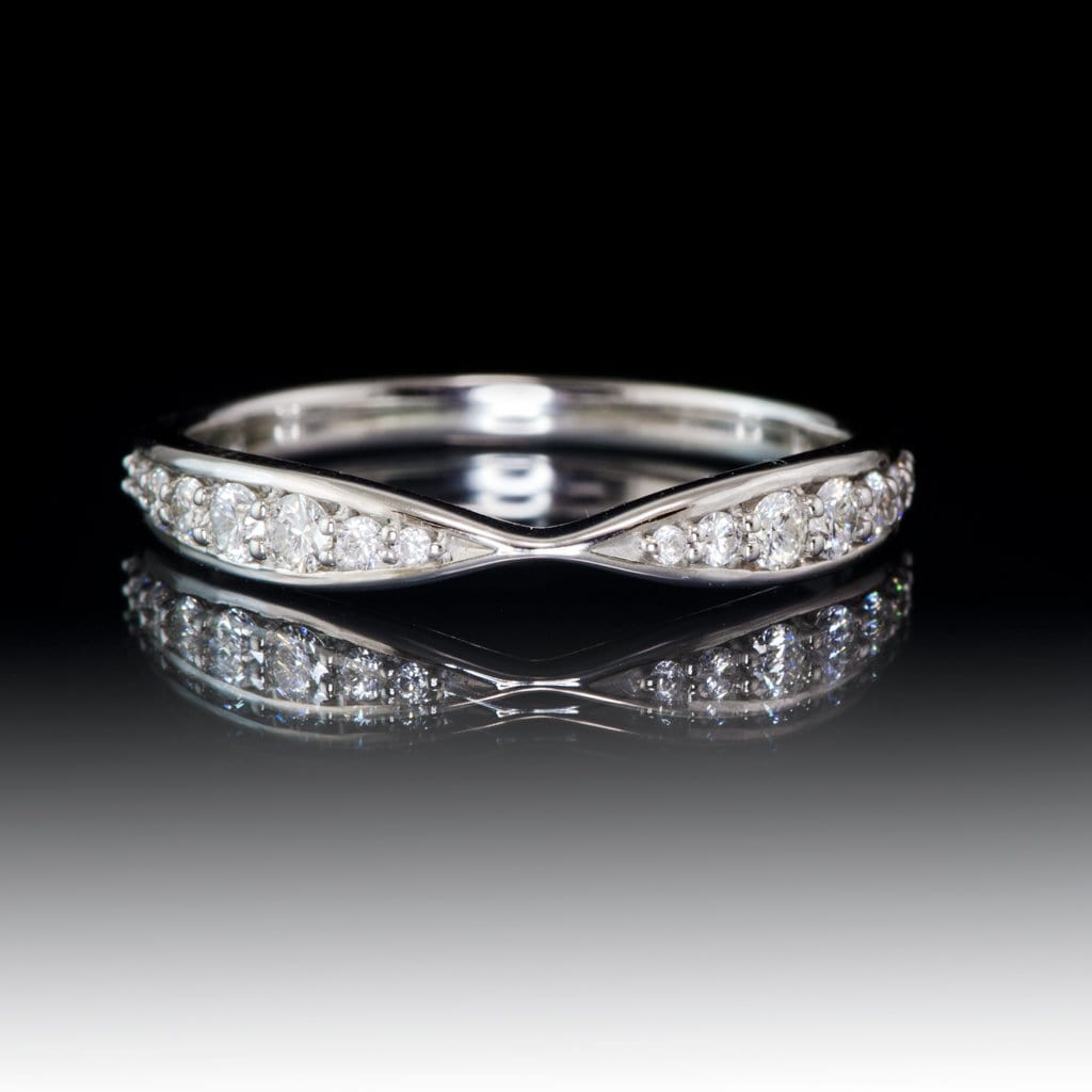 Pippa Band - Pinched Contoured Wedding Ring Graduated Diamond, Moissanite, Ruby or Sapphire All Teal Blue Diamonds / Continuum Sterling Silver Ring by Nodeform