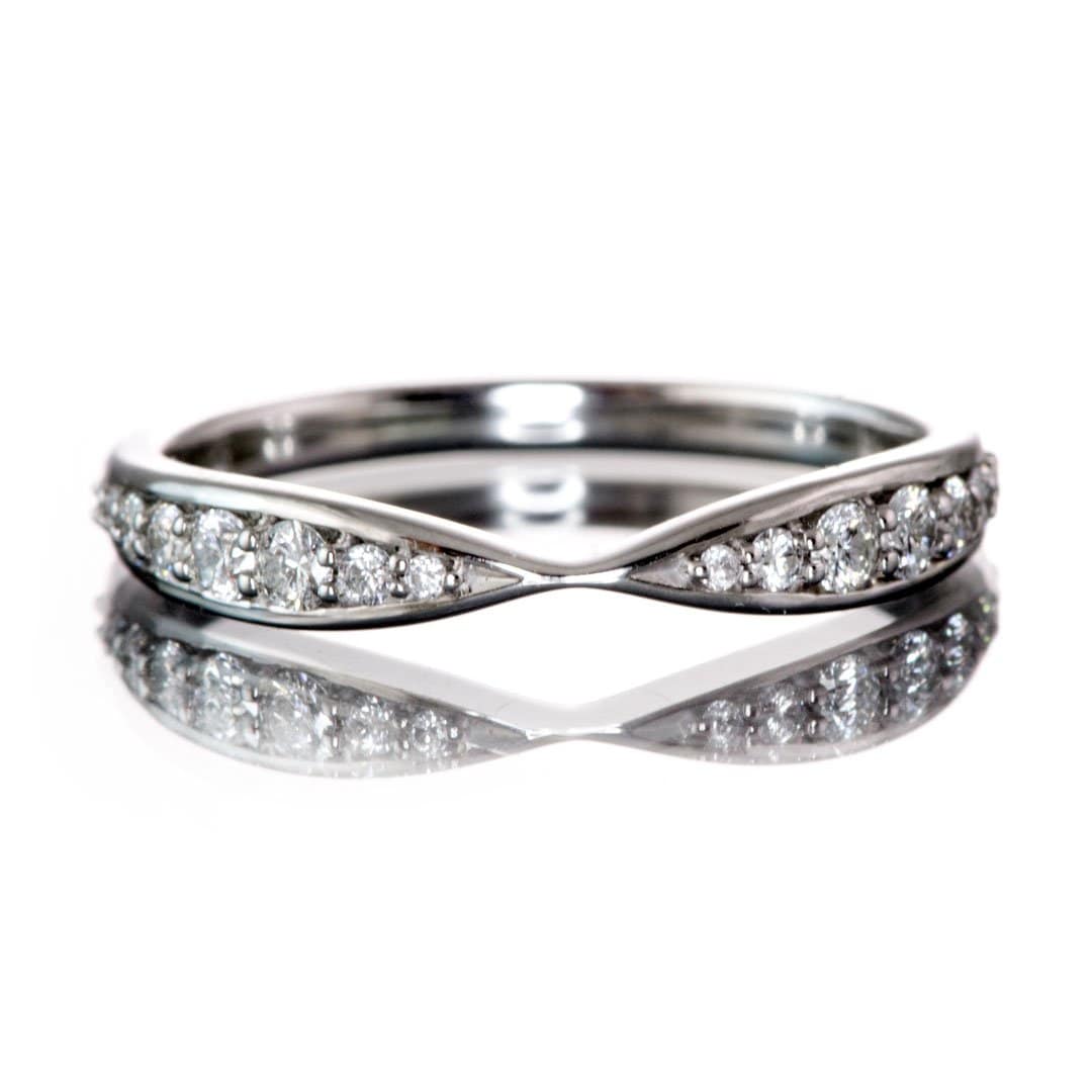 Pippa Band - Pinched Contoured Wedding Ring Graduated Diamond, Moissanite, Ruby or Sapphire All White Diamonds SI2-3, G-H / Continuum Sterling Silver Ring by Nodeform