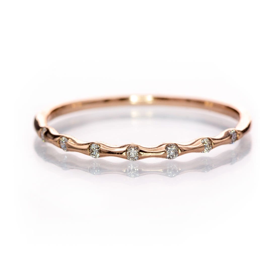 Sadie Band - Skinny Anniversary Band, Bar Set Diamond Half Eternity Stacking Wedding Ring 14k Rose Gold Ring by Nodeform