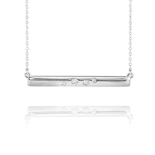 Scattered Flush Set Diamond Horizontal Bar Pendant Necklace 14k White Gold (contains Nickel) Necklace / Pendant by Nodeform