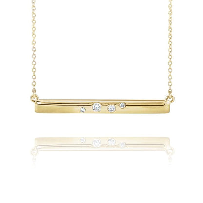 Scattered Flush Set Diamond Horizontal Bar Pendant Necklace 14k Yellow Gold Necklace / Pendant by Nodeform