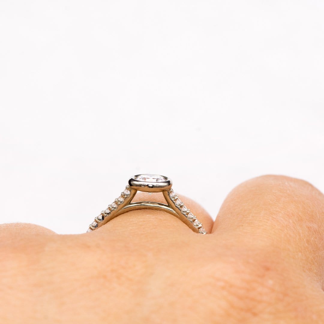 Sonia - Bezel Set Engagement Ring with Accented Cathedral Shank - Setting only Ring Setting by Nodeform