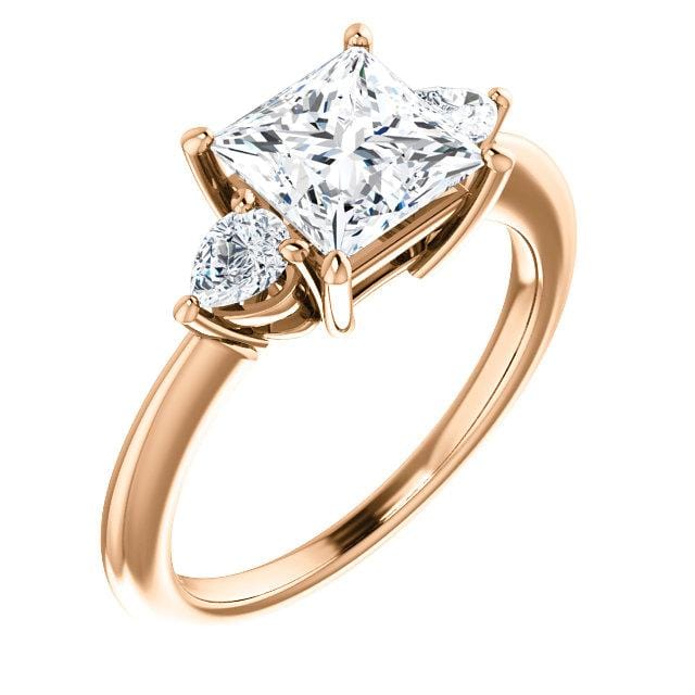 Tressa - Three Stone Prong Set Engagement Ring with Pear-shaped Side Stones - Setting only Ring Setting by Nodeform