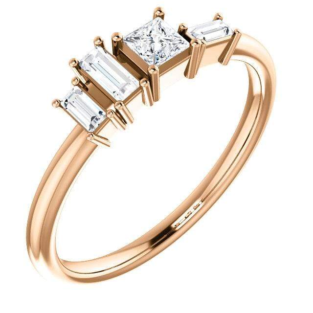 Georgia Ring - Geometric Cluster Baguette & Princess Cut Diamond, Ruby, Alexandrite or Sapphire Stacking Ring All White Diamonds SI2-3, GHI / 14k Rose Gold Ring by Nodeform