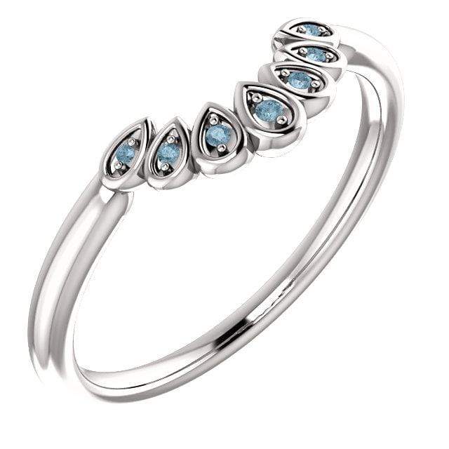 Fleur Band - Vintage Inspired Contoured White, Black or Teal Diamond Stacking Wedding Ring Teal Blue SI Diamonds / Continuum Sterling Silver Ring by Nodeform