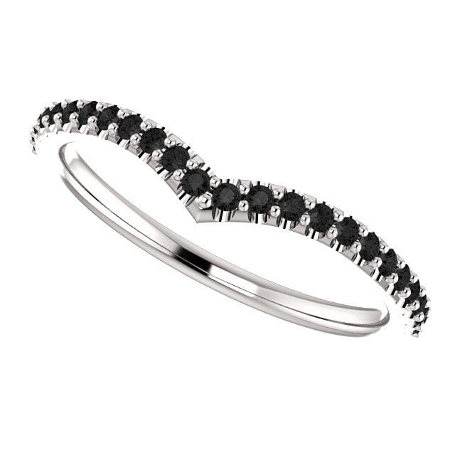 Vivian Band - V-Shape Contoured Accented Diamond, Moissanite, Ruby or Sapphire Wedding Ring All Black Diamonds / Sterling Silver Ring by Nodeform