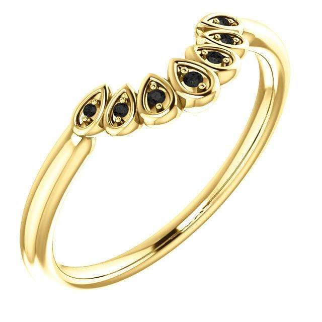Fleur Band - Vintage Inspired Contoured White, Black or Teal Diamond Stacking Wedding Ring Opaque Black Diamonds / 14K Yellow Gold Ring by Nodeform