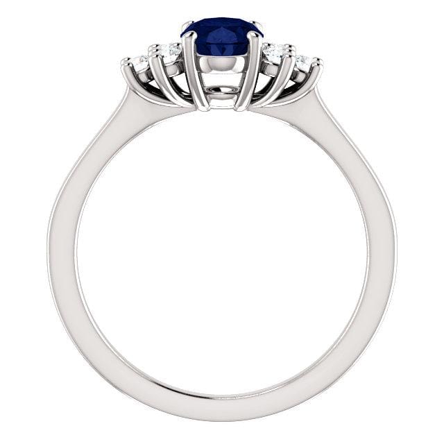 Ellie Ring- Oval Blue Sapphire Prong Set Accented Engagement Ring Ring by Nodeform