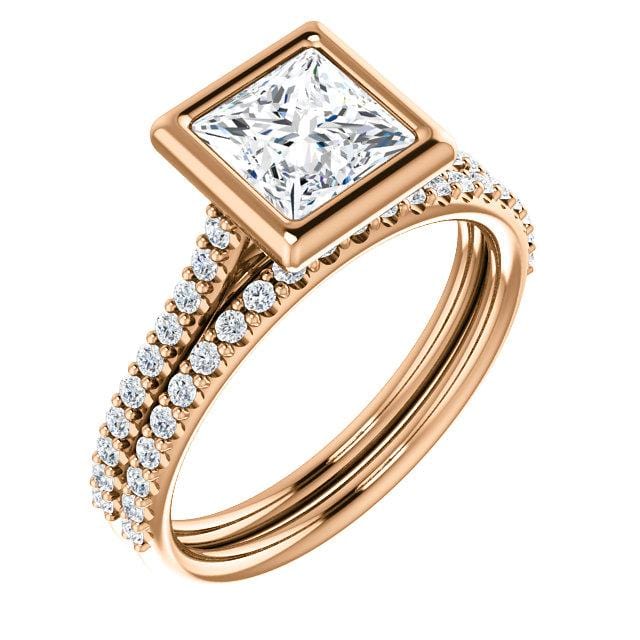 Sonia - Bezel Set Engagement Ring with Accented Cathedral Shank - Setting only Ring Setting by Nodeform