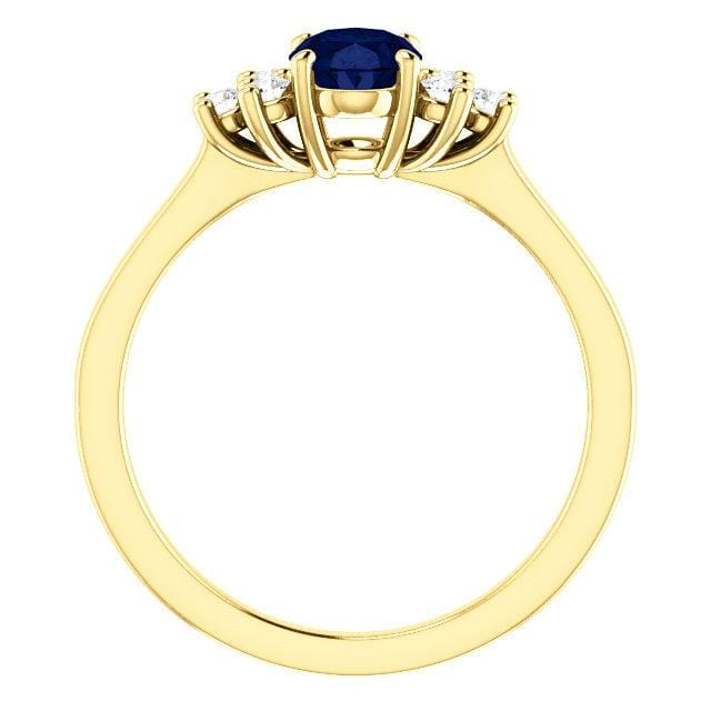 Ellie Ring- Oval Blue Sapphire Prong Set Accented Engagement Ring Ring by Nodeform