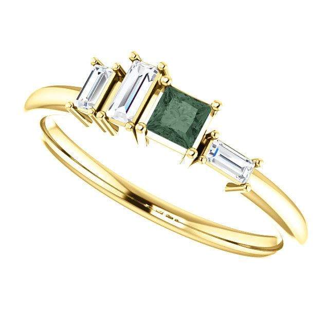 Georgia Ring - Geometric Cluster Baguette & Princess Cut Diamond, Ruby, Alexandrite or Sapphire Stacking Ring Princess Cut lab-grown Alexandrite & Baguette Diamonds / 14K Yellow Gold Ring by Nodeform
