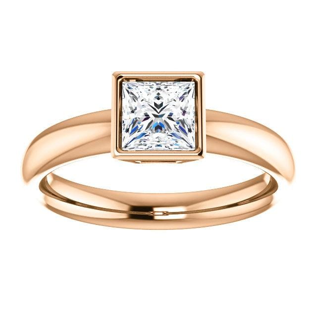 Princess Cut Moissanite Cutout Bezel Solitaire Engagement Ring 4mm Brilliant Cut Near-Colorless F1 Moissanite (GHI Color) / 14k Rose Gold Ring by Nodeform