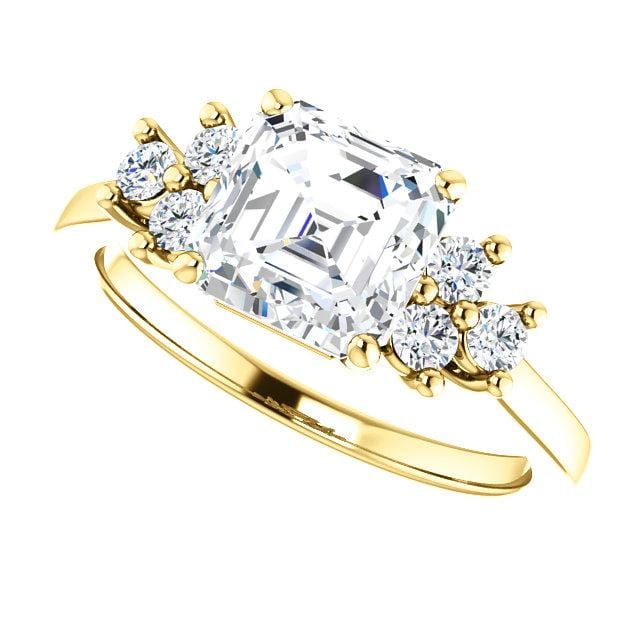 Ellie - Prong Set Accented Side Cluster Engagement Ring - Setting only 14K Yellow Gold / Forever One Moissanite Accents Ring Setting by Nodeform