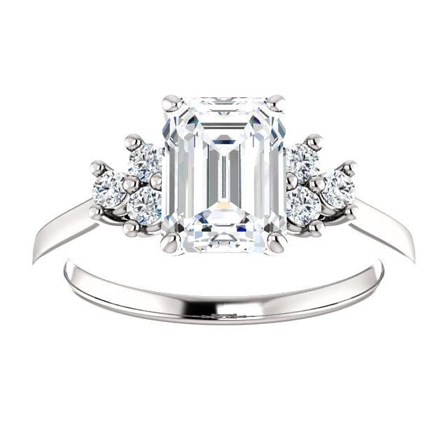 Ellie - Prong Set Accented Side Cluster Engagement Ring - Setting only Platinum / Forever One Moissanite Accents Ring Setting by Nodeform