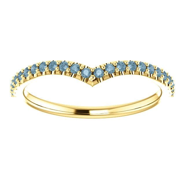 Vivian Band - V-Shape Contoured Accented Diamond, Moissanite, Ruby or Sapphire Wedding Ring All Teal Blue Diamonds / 14K Yellow Gold Ring by Nodeform